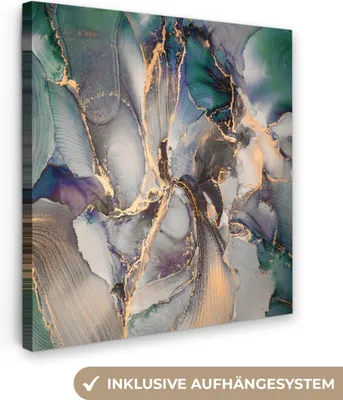 Produktbild von MuchoWow® - Leinwandbilder - Gold - Blau - Marmor, Wandbild, Wanddeko Bilder Wohnzimmer, 50x50 cm