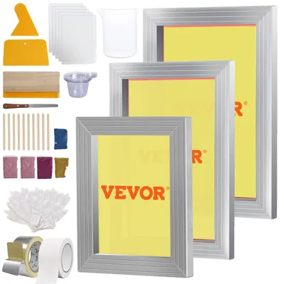 Produktbild von VEVOR Siebdruckset, 2 Stück Aluminium Siebdruckrahmen 8x10/10x14 Zoll 110er Maschen, 2 Klebebänder und Siebdruckrakel sowie Transparenzfolien für T-Shirt DIY-Druck, 3 Mesh-Panels