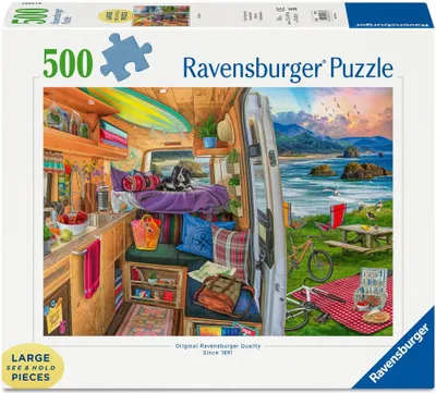 Produktbild von Ravensburger Puzzle 17473 - Beim Camping - 500 Teile Large Pieces, Puzzlespaß mit größeren Puzzleteilen für die ganze Fa
