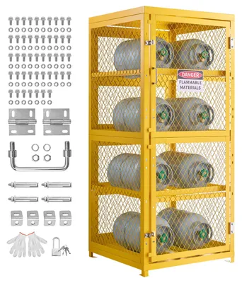 Obrázek produktu pro VEVOR Skříň na plynové lahve, 762x762x1785 mm, bezpečnostní skříň z uhlíkové oceli, 4patrová konstrukce pro skladování 8 lahví propanu, s zámkem a klíči, vhodná pro propan, kyslík a dusík