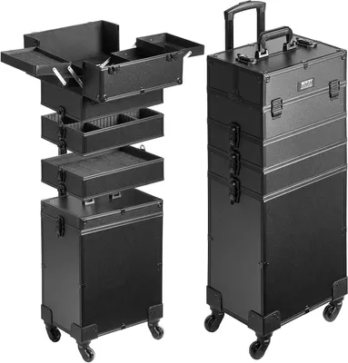 Produktbild von Make-up-Koffer – Aufbewahrungskoffer mit Rollen – Für den professionellen Gebrauch – 5-in-1-System – 35 cm – Schwarz