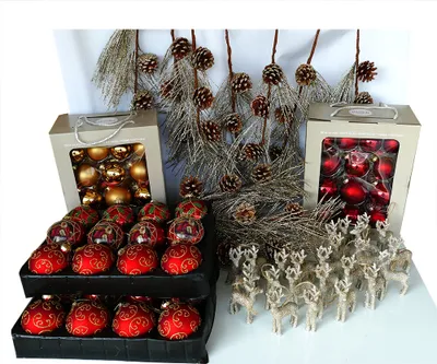 Produktbild von Christbaumschmuck-Set 112-teilig Christbaumkugeln Rentieranhänger Deko Christbaum-Anhänger