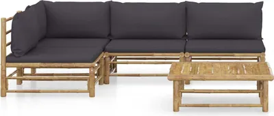 Produktbild von vidaXL 5-tlg. Garten-Lounge-Set mit Dunkelgrauen Kissen Bambus