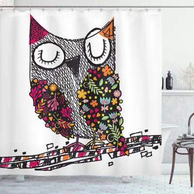 Produktbild von ABAKUHAUS Eulen Duschvorhang, Geometrische Blumen Blüten, Waserdichter Stoff mit 12 Haken Set Dekorativer Farbfest Bakterie Resistet, 175 x 180 cm, Multicolor