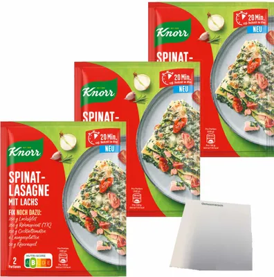 Produktbild von Knorr Fix Spinatlasagne mit Lachs 3er Pack (3x40g Packung) + usy Block