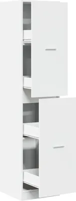 A tall, white cabinet with multiple pull-out drawers is shown against a white background.