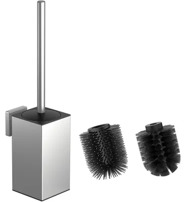Image de Brosse de toilettes murale, brosse de toilettes en silicone avec support, brosse de toilettes carrée en acier inoxydable 304, livrée avec 2 têtes de brosse (carrées, argentées).