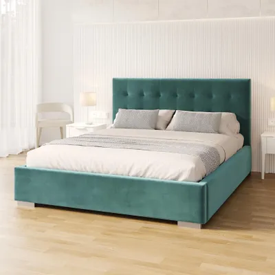 Produktbild von FDM Bett GRACE Trinity 180x200 cm Polsterbett mit Lattenrost aus Metall Bettkasten Stauraumbett Samt türkis