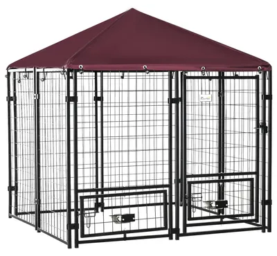 Image de Caisse pour chien - Enclos pour chien - Chenil - Cage pour chien - Enclos extérieur - Structure en acier inoxydable - Toit en Oxford résistant à l'eau