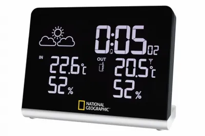 Produktbild von National Geographic Funk Wetterstation mit Außensensor Multi Colour Display 256 Farben Temperatur Luftfeuchtigkeit Wecker