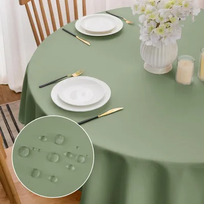 Produktbild von Runde Tischdecke 120 cm Grün wetterfest wasserabweisend Polyester für Terrasse Garten Balkon