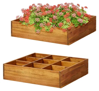 Produktbild von Hochbeet für Kräuter aus massivem Akazienholz 60 x 60 x 15 cm, Palettenrahmen, Hochteich, Gemüsebeet, Kräuterregal für Balkon, Blumenbeet, Kräuterspirale, Tomatenbeet, Pflanzhochbeet