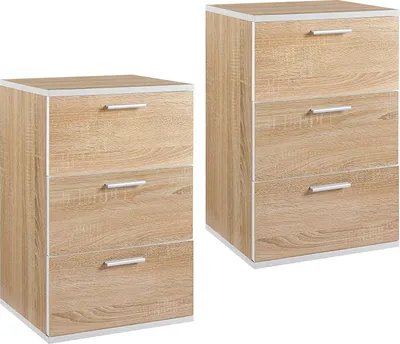 Produktbild von Yaheetech 2 x Nachtschrank Kommode Boxspringbett, Nachttisch Nachtkommode 59cm hoch, Schubladen mit Griff Eiche