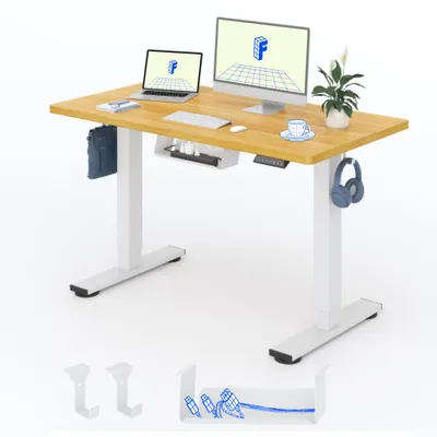 Produktbild von FLEXISPOT QE1 Höhenverstellbarer Schreibtisch 120x60cm EINTEILIGE TISCHPLATTE, 4 Memory-Funktion, Antikollisionsschutz, Haken & Kabelmanagement(Ahorn)