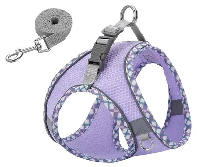 Produktbild von Hundegeschirr für kleine Hunde und Katzen mit Leine, ausbruchsicher für Outdoor-Aktivitäten (Lila)