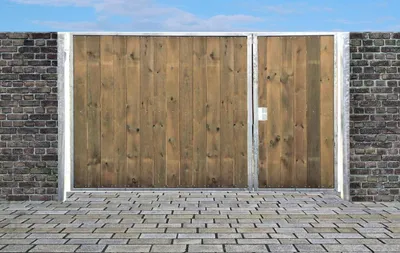 Produktbild von Einfahrtstor Sas Tor Verzinkt mit Pfosten & Holzfüllung 2-flügelig 300cm x 180cm