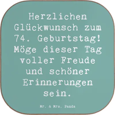 Produktbild von Mr. & Mrs. Panda Getränkeuntersetzer Spruch 74. Geburtstag Freude - Meeresbrise - Geschenk, gläseruntersetzer, Alter, Untersetzer Tasse, Weisheit, für Gläser, Lächeln
