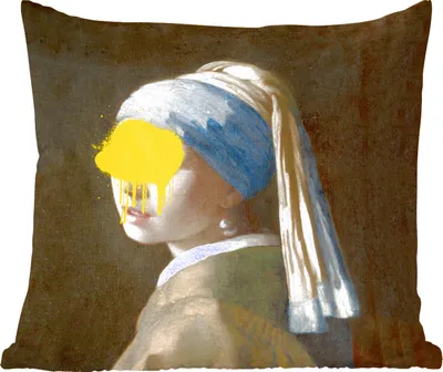 Produktbild von MuchoWow® Zierkissen Sofakissen Wohnzimmer Dekokissen 40x40 cm Mädchen mit Perlenohrring - Vermeer - Kunst - Foto Kissen - Schlafzimmer Dekoration
