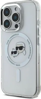Obrázok produktu pre Karl Lagerfeld IML MagSafe kryt na iPhone 16 Pro (KLHMP16LHLSKCH) - biela kovová Karl&Choupette hlava