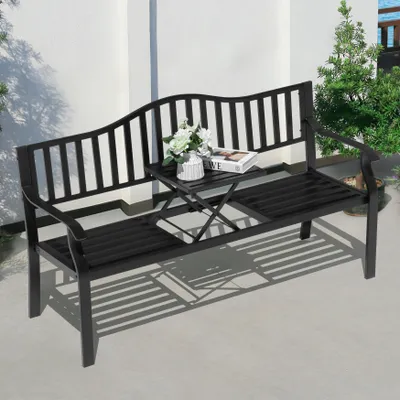 Produktbild von E-beschichtete Metal Gartenbank mit integriertem Tisch & Rückenlehne