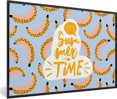 Produktbild von MuchoWow® Gerahmtes Poster Sommer - Banane - Rosa 90x60 cm - Poster mit Schwarzem Bilderrahmen Wandposter Rahmen Foto Bilder - Fotorahmen - Foto-Plakat