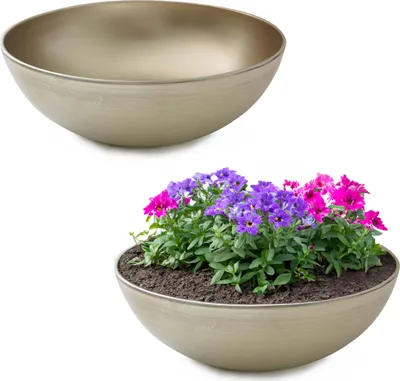 Produktbild von Runde bauchige 25 cm Pflanzschale für draussen, champagner beige