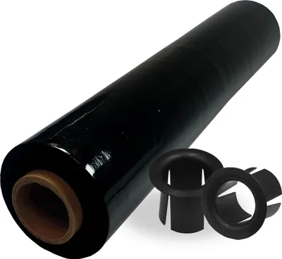 Produktbild von DULA Stretchfolie bundel mit dispenser - 50 cm x 300 m stretchfolie - Schwarz - 1 Rolle rekfolie mit 2 Kunststoff doppen für handStretchfolie