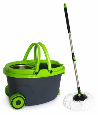 Immagine prodotto di Mop rotante a 360°, secchio con rotelle, set di 2 ricambi in microfibra