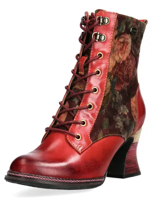 Produktbild von Laura Vita Damen Leder-Schnürstiefelette mit Bobine-Absatz Eleao 56, Größe:38 EU, Farbe:Rot