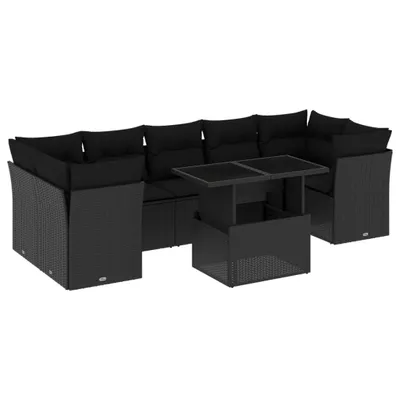 Produktbild von vidaXL 8-tlg. Garten-Sofagarnitur mit Kissen Schwarz Poly Rattan