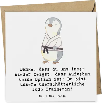 Produktbild von Mr. & Mrs. Panda Glückwunschkarte Unerschütterliche Judo Trainerin - Weiß - Geschenk, Sportart, Grußkarte, Geschenkideen, doppelkarte, Klappkarte, Kampfsport, Inspiration
