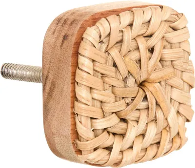 Produktbild von Set aus 2 Sylla-Möbelknöpfen aus Mangoholz und beigem Rattan