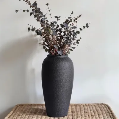 Productafbeelding van Keramische vaas 35 cm, zwart, rustiek, voor woonkamer
