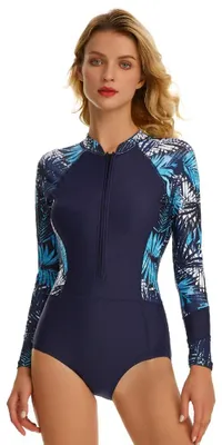 Produktbild von Beachkini Einteiliger Damen-Badeanzug Langarm-Badeanzug mit Frontreißverschluss