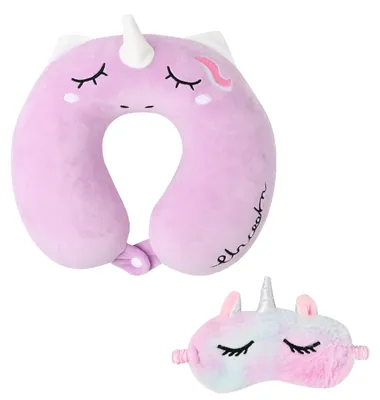 Imagen del producto de Almohada para el cuello en forma de U, de espuma viscoelástica, con antifaz, para niños, ideal para viajes
