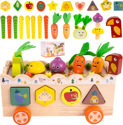 Produktbild von MalPlay Holzspielzeug Montessori Angeln Sortierspiel Motorikspielzeug, Puzzle Blöck, Gemüse, für Kinder ab 1 2 3 Jahre