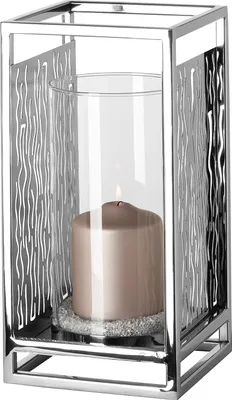 Image de NICOSA Photophore avec verre - H. 31cm - argenté - Acier inoxydable - Verre