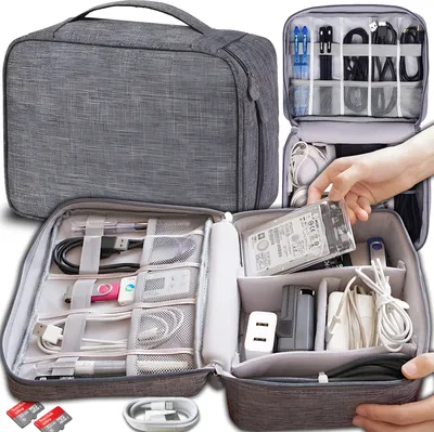 Obrázek produktu pro Univerzální kabelový organizér Cestovní kabelová taška Elektronický organizér Kabelové příslušenství Hard Drive Powerbank Grey XL Retoo