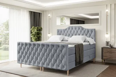 Produktbild von ALTDECOR Boxspringbett mit Holz Füßen, Matratze und Lattenrost, Topper, Fußteil, Polsterbett mit Bettkasten, Bett mit Stauraum H3- und H4- Matratze -VILA-1-FD-Z KING-200x200 - Grau Casablanca