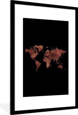 Produktbild von MuchoWow® Gerahmtes Poster Weltkarte - Rot - Schwarz 60x90 cm - Poster mit Schwarzem Bilderrahmen Wandposter Rahmen Foto Bilder - Dekoration - Wandposter Wohnzimmer - Hochwertig
