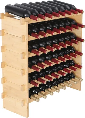 Produktbild von Weinregal Weinständer für 48 Flaschen, BambusßFlaschenregal mit 6 Fächern, Stapelbar Vintage Weinständer Metall für Keller, Bar, Lagerraum usw. Flaschenhalter Weinflaschenregal 60 kg Belastbar