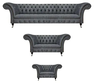Produktbild von Chesterfield Graue Couchgarnitur Edler 4-Sitzer Designer Sessel 2-Sitzer