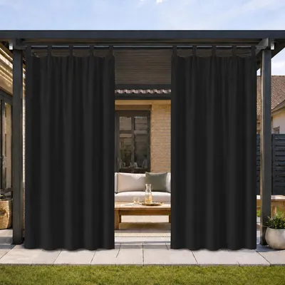 Immagine prodotto di Tende oscuranti impermeabili per esterni, con protezione solare, dotate di passanti removibili, confezione da 2, dimensioni 132x213 cm, colore nero