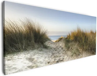 Produktbild von Wallario Premium Leinwandbild Weg durch die Dünen zum Strand am Meer in Größe 50 x 125 cm