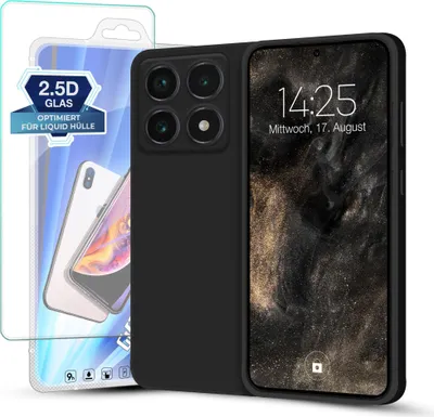 Produktbild von Hülle für Xiaomi 14T Pro mit 9H Displayglas Displayschutz Plus Case Cover Bumper Silikon Softgrip Schutzhülle Farbe: Schwarz