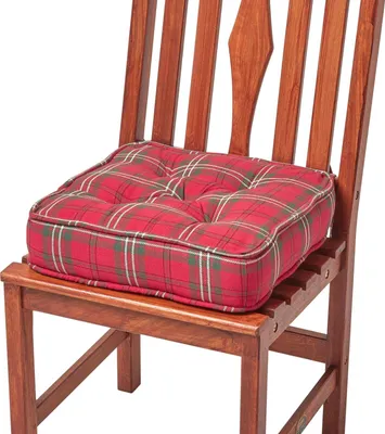 Immagine prodotto di HOMESCAPES Cuscino per sedia a quadri scozzesi rosso-verde - Rialzo per seduta 40 x 40 x 10 cm