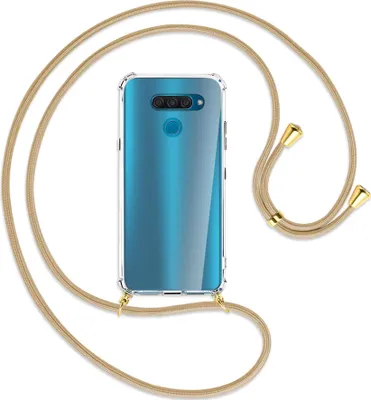 Produktbild von Handykette Backcover-Schutzhülle mit Band (Metall goldfarben) für LG Q60 - caramel