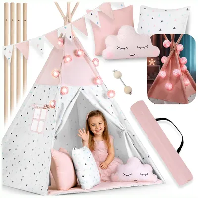 Produktbild von NUKIDO Kindertipi im Montessori-Stil Baumwolle und Holzrahmen mit Isoliermatte 3