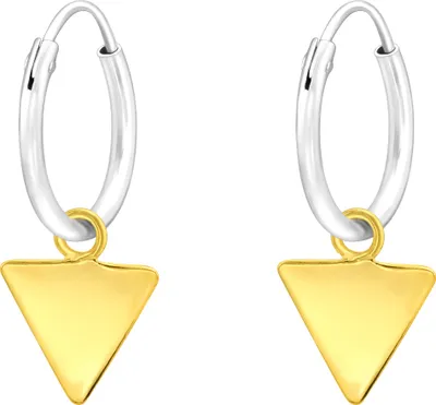 Produktbild von Creolen Ohrringe 925 Sterling Silber mit vergoldeten hängenden Dreiecken