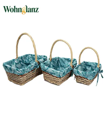 Produktbild von 3er-Set Weidenkörbe mit Stofffutter, handgeflochtene Tragekörbe für Geschenke